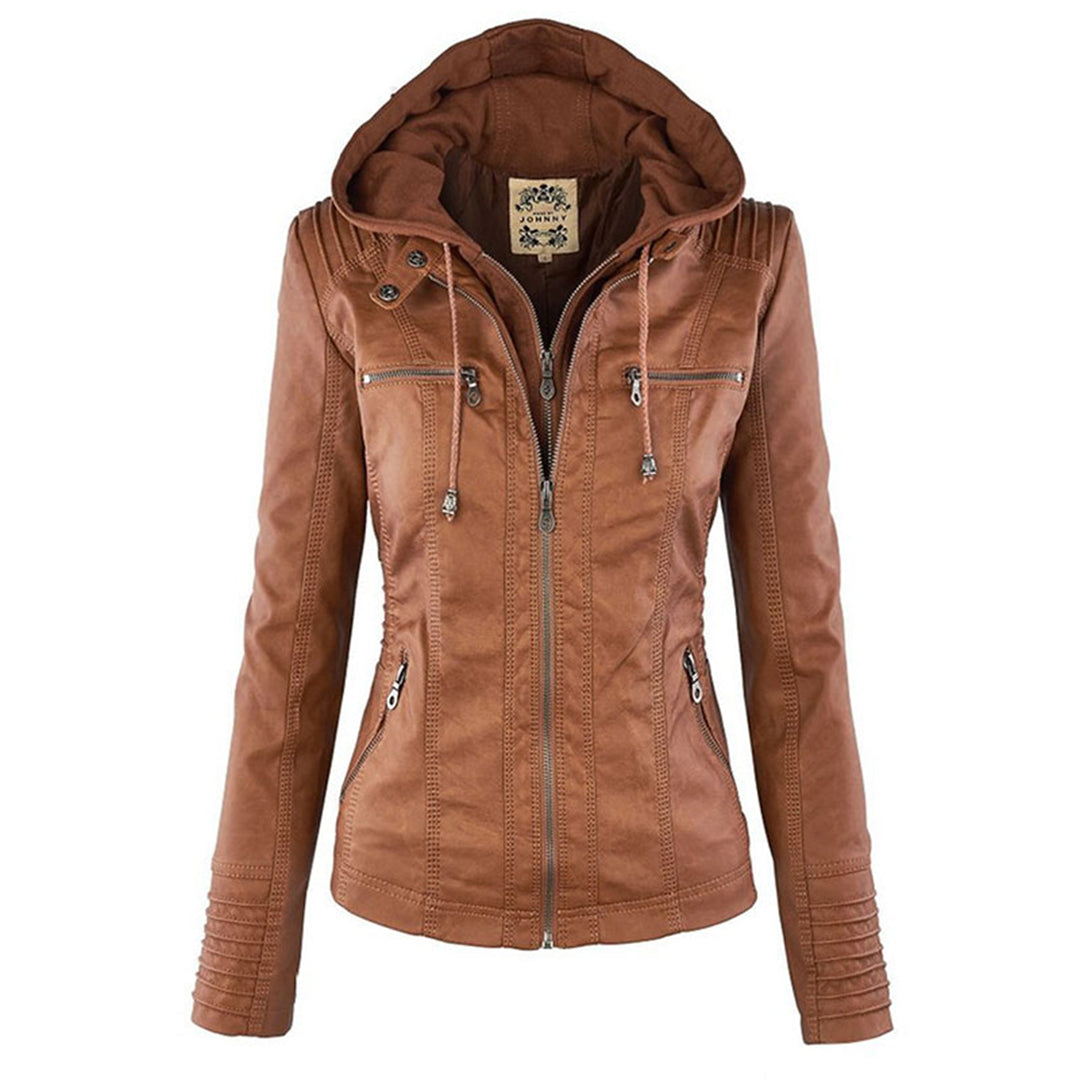 VM - Damen Lederjacke mit Kapuze