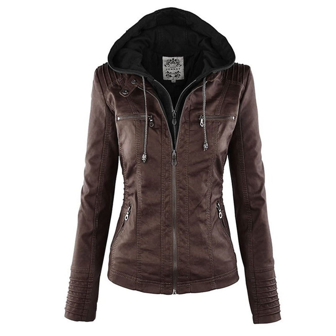 VM - Damen Lederjacke mit Kapuze